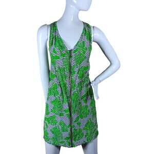 Eight Sixty Dress Size Small Herringbone and Palms Print Green Sleeveless Zipper